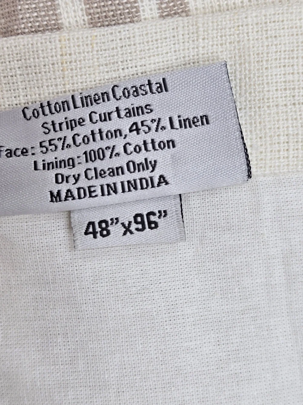NWT QUINCE Set 2 48x96 Coastal Stripe Linen Cotton Curtains Ivory/Natural 9229